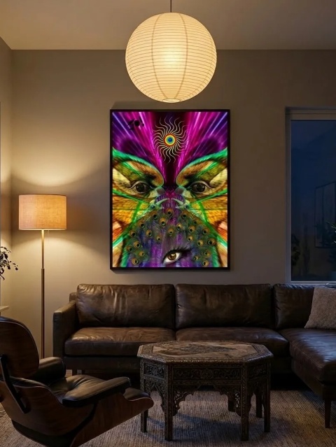 Duży plakat 70x100 surrealistyczny psychodeliczny neonowy kolaż paw oczy – ARGUS