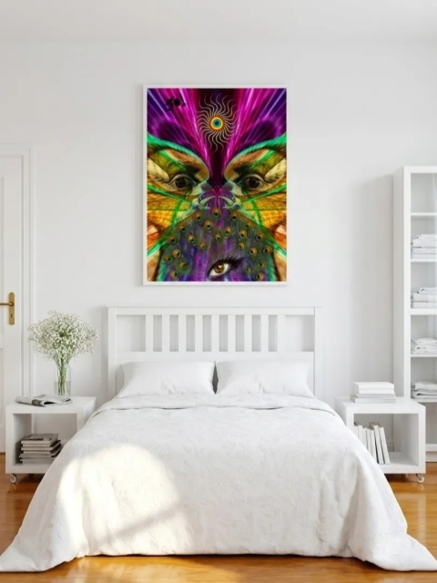 Duży plakat 70x100 surrealistyczny psychodeliczny neonowy kolaż paw oczy – ARGUS