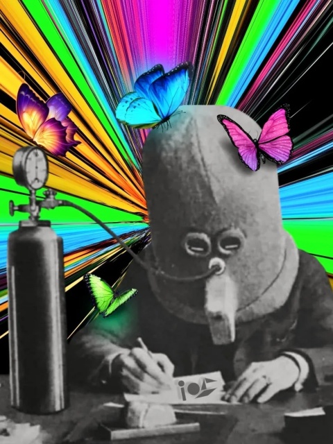 Plakat w ramie 50x70 surrealistyczny kolaż retro neon motyle – KALEJDOSKOP