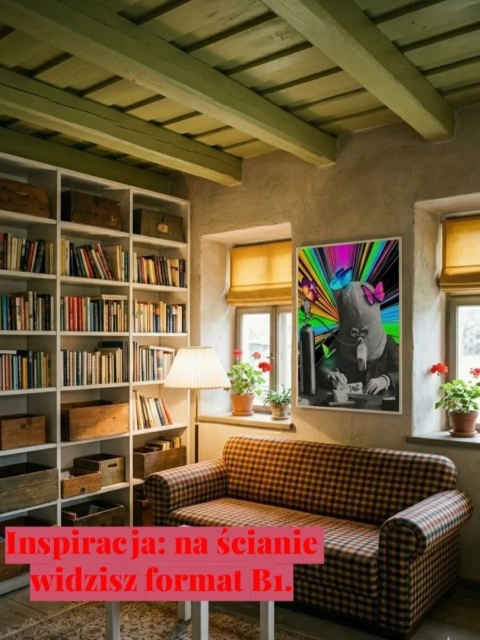 Plakat w ramie 50x70 surrealistyczny kolaż retro neon motyle – KALEJDOSKOP