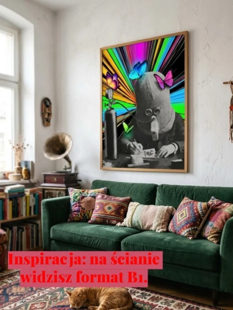 Plakat w ramie 50x70 surrealistyczny kolaż retro neon motyle – KALEJDOSKOP