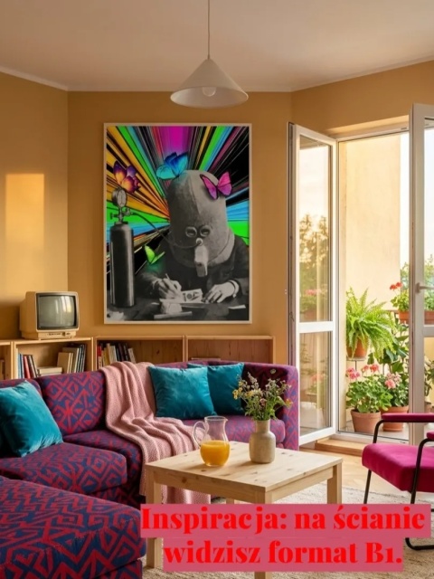 Plakat w ramie 50x70 surrealistyczny kolaż retro neon motyle – KALEJDOSKOP