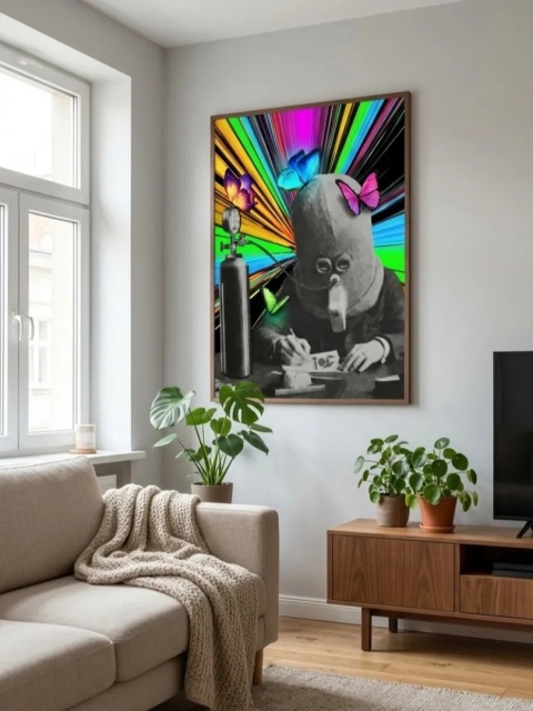 Duży plakat 70x100 surrealistyczny psychodeliczny neonowy kolaż retro motyle – KALEJDOSKOP