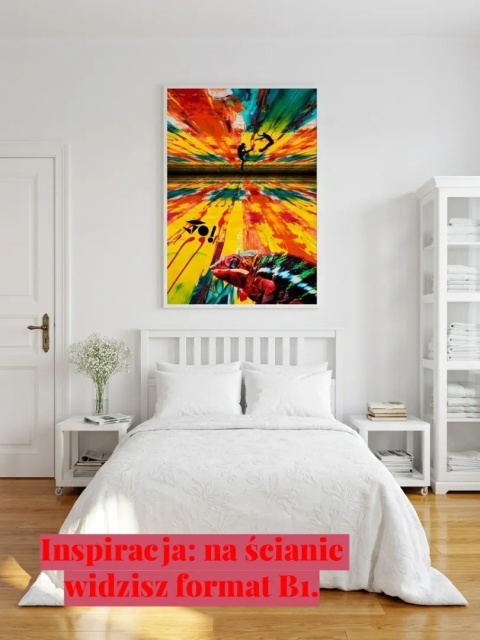 Plakat w ramie 50x70 surrealistyczny psychodeliczny kolaż kameleon sztuki walki – KARATE OF COLORS