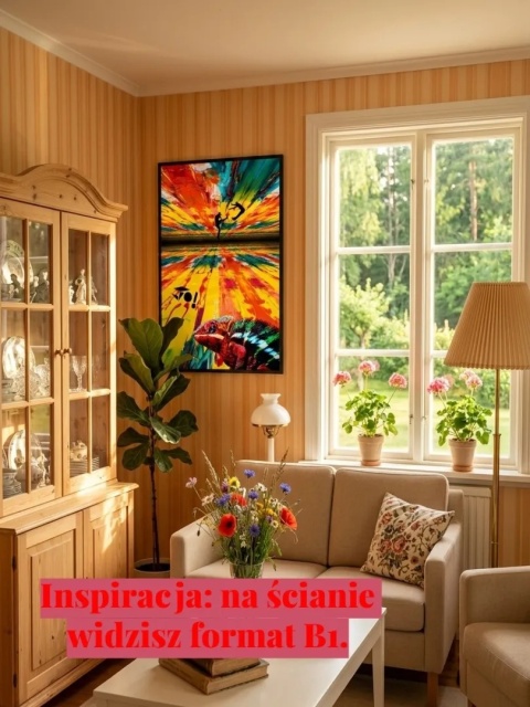 Plakat w ramie 50x70 surrealistyczny psychodeliczny kolaż kameleon sztuki walki – KARATE OF COLORS