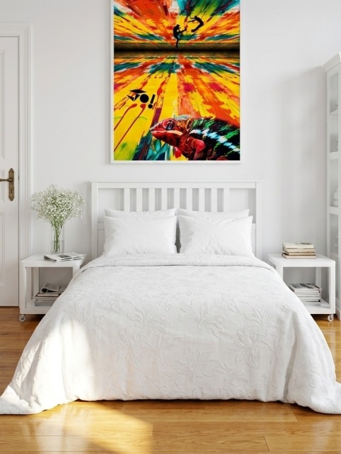 Duży plakat 70x100 surrealistyczny psychodeliczny kolaż kameleon karate neony – KARATE OF COLORS