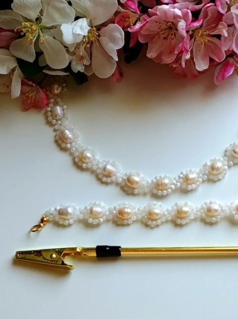 Komplet Łabędź – Choker i Bransoletka z Pereł oraz Kamienia Księżycowego