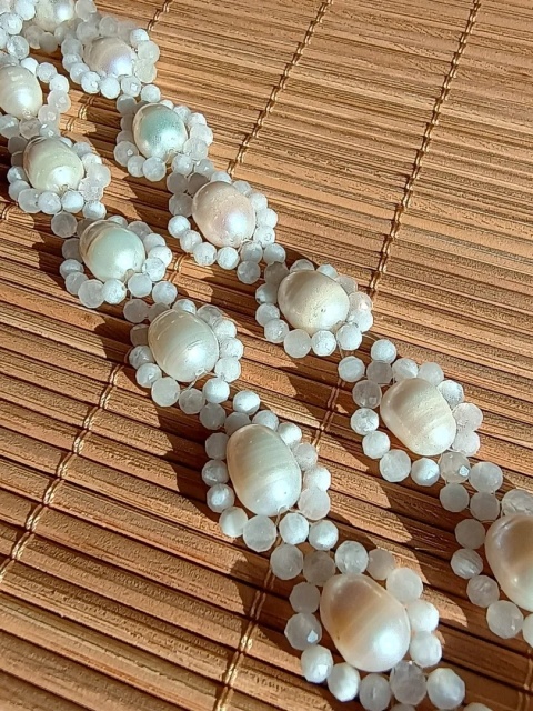 Komplet Łabędź – Choker i Bransoletka z Pereł oraz Kamienia Księżycowego