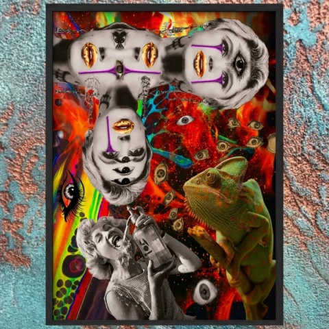 Plakat w ramie 50x70 surrealistyczny psychodeliczny kolaż retro motyw oka – OKO DUSZY