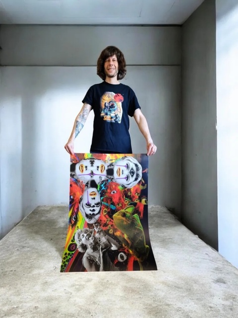 Duży plakat 70x100 surrealistyczny psychodeliczny kolaż kameleon vintage oczy – OKO DUSZY