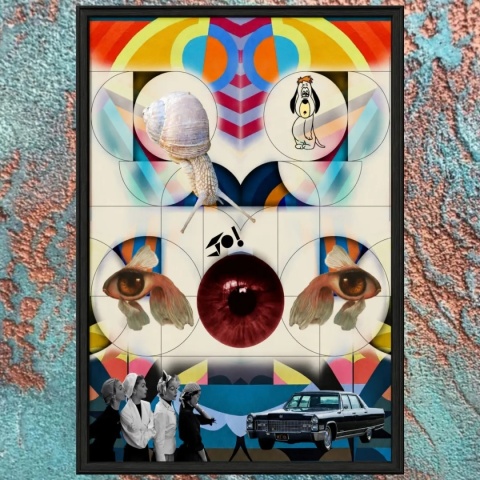 Plakat w ramie 50x70 surrealistyczny kolaż vintage popkultura oko – ŚWIAT FANTAZJI