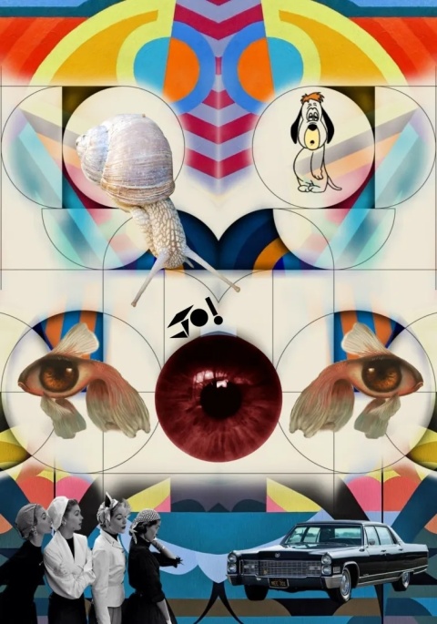 Plakat w ramie 50x70 surrealistyczny kolaż vintage popkultura oko – ŚWIAT FANTAZJI