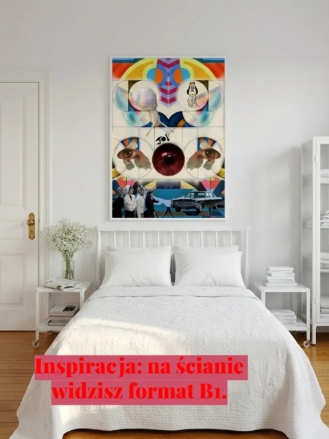 Plakat w ramie 50x70 surrealistyczny kolaż vintage popkultura oko – ŚWIAT FANTAZJI