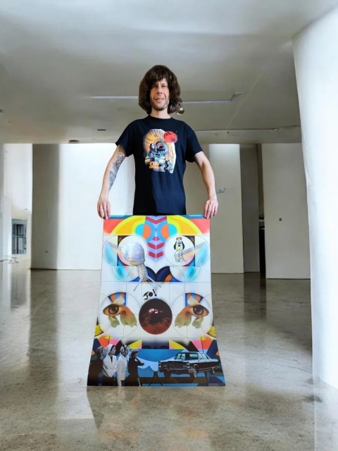 Duży plakat 70x100 surrealistyczny kolaż pop art geometria retro samochód – ŚWIAT FANTAZJI