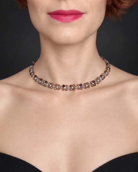 Choker z Labradorytu, Kwarcu Dymnego i Kamienia Księżycowego - Skowronek Zimowy