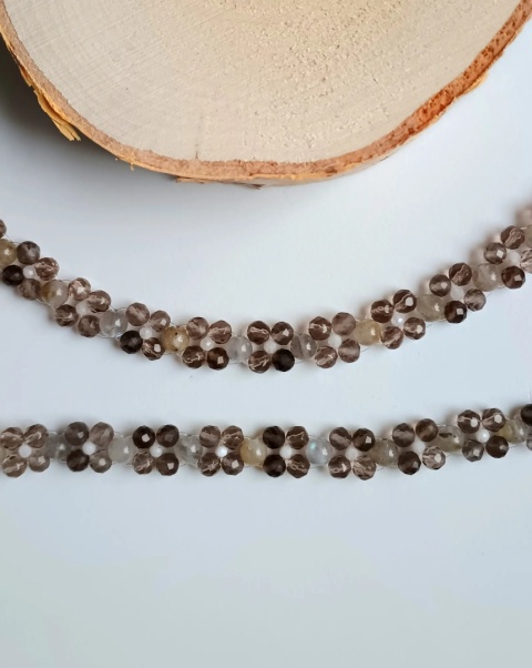 Komplet Choker i Bransoletka z Labradorytu, Kwarcu Dymnego i Kamienia Księżycowego - Skowronek Zimowy