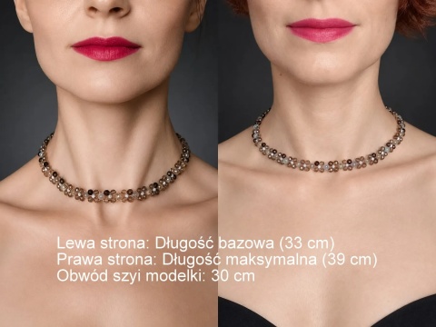 Choker z Labradorytu, Kwarcu Dymnego i Kamienia Księżycowego - Skowronek Zimowy długość