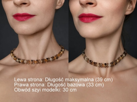 Naszyjnik Choker z cytrynem, kwarcem dymnym i złotym hematytem– Skowronek Miodowy - porównanie długości